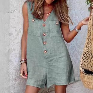 Button and Womens neck Linen Patch Cotton Pocket Vest