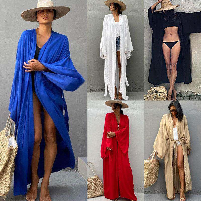 Loose long cotton cardigan for beach sun protection jacket