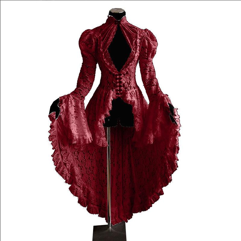 women swallowtail trumpet Retro stand skirt slim collar