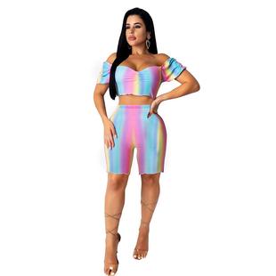 off color shoulder rainbow sexy Womens suit gradient