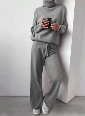 Turtleneck solid color casual fashion sweater knitted pants