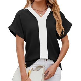 color Contrast for chiffon sleeve top lapel loose shirt