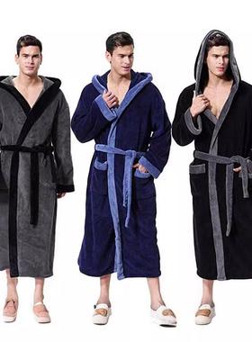 Men's Bathrobe with Hood and Patch Pockets
