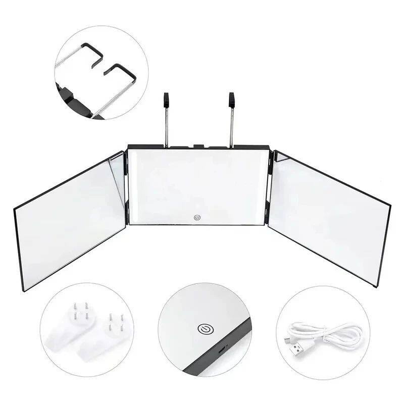 3 Way Mirror For Self Hair Cutting 360° With LED Light Trif