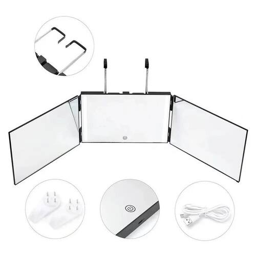 3 Way Mirror For Self Hair Cutting 360° With LED Light Trif