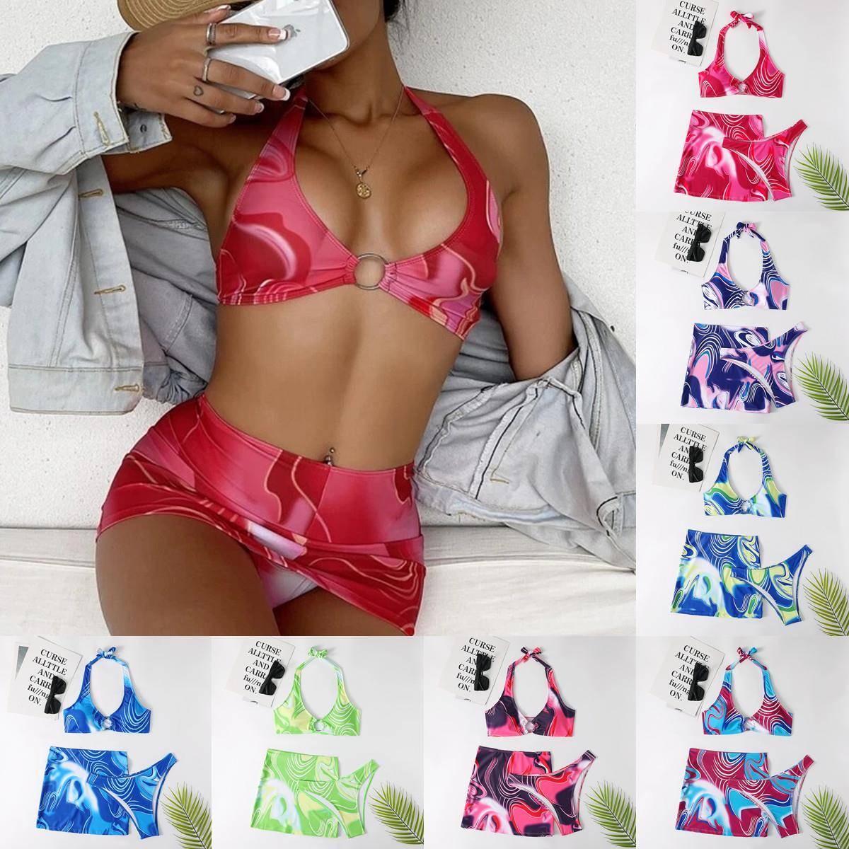 Swimsuit womens style three piece bikini short skirt two