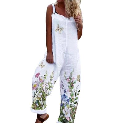 Long overalls linen cotton fashion mid-waist white street