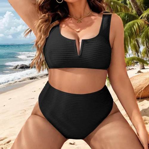 Swimsuit womens sexy slim black high waist plus size bikini