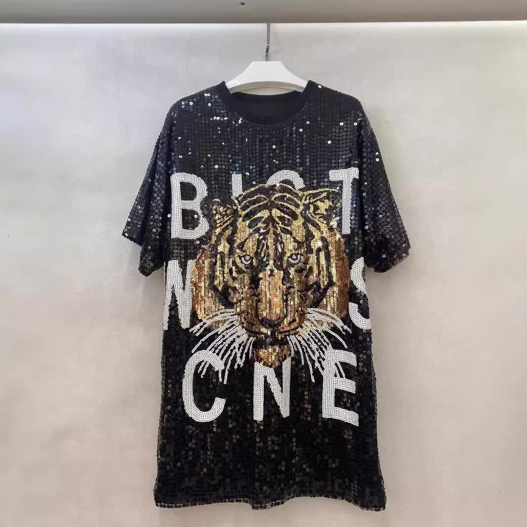 Top Round Heavy Sequin Half Loose Womens Industry T-shirt
