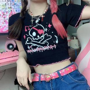 style cartoon girls tops short for hot trendy T-shirts dark
