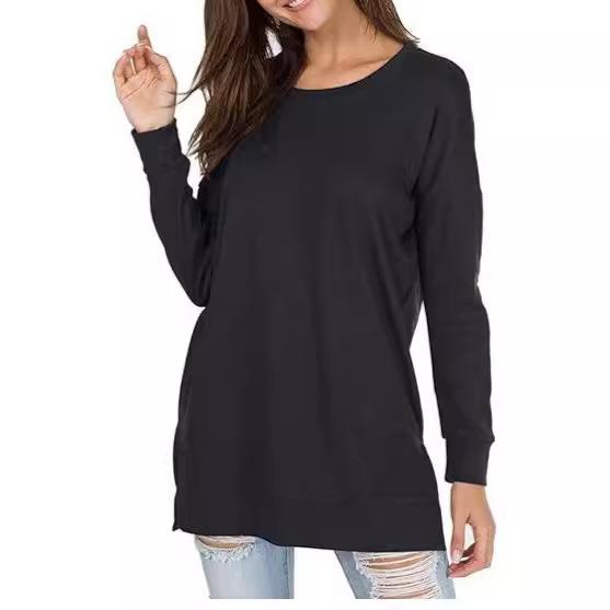 Versatile long-sleeved T-shirt solid color round neck