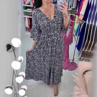 neck beach size floral seaside holiday dress Large loose