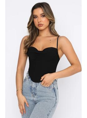 newasia satin corset spaghetti strap cowl neck boning