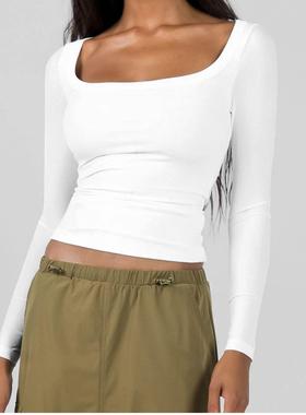 tops tee layering long solid shirts fitted slim ribbed