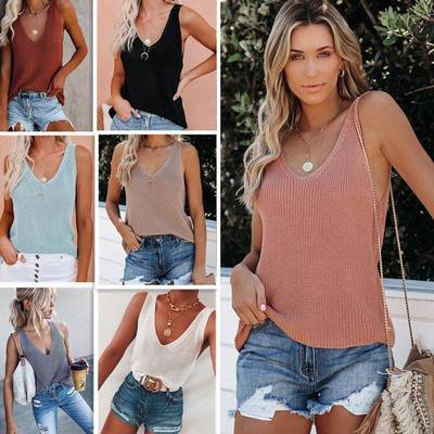 Solid color ice fashion knitted vest home silk camisole