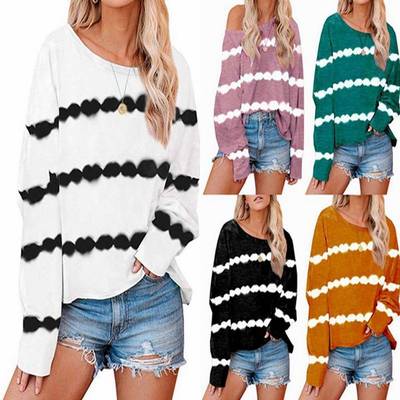 Striped T-shirt long sleeve round neck loose casual