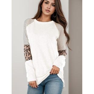 shirt sleeved leopard long striped round print matching