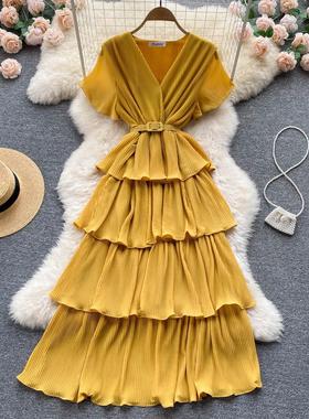 new summer women turn-down colla slim long dress high