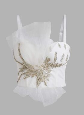 Sexy Embroidered Stage Lace Top Top Camisole Pearl Tube