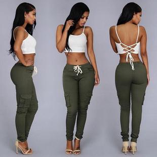 Casual Women with Pocket Belt Multi Ladies Pants Drawstring