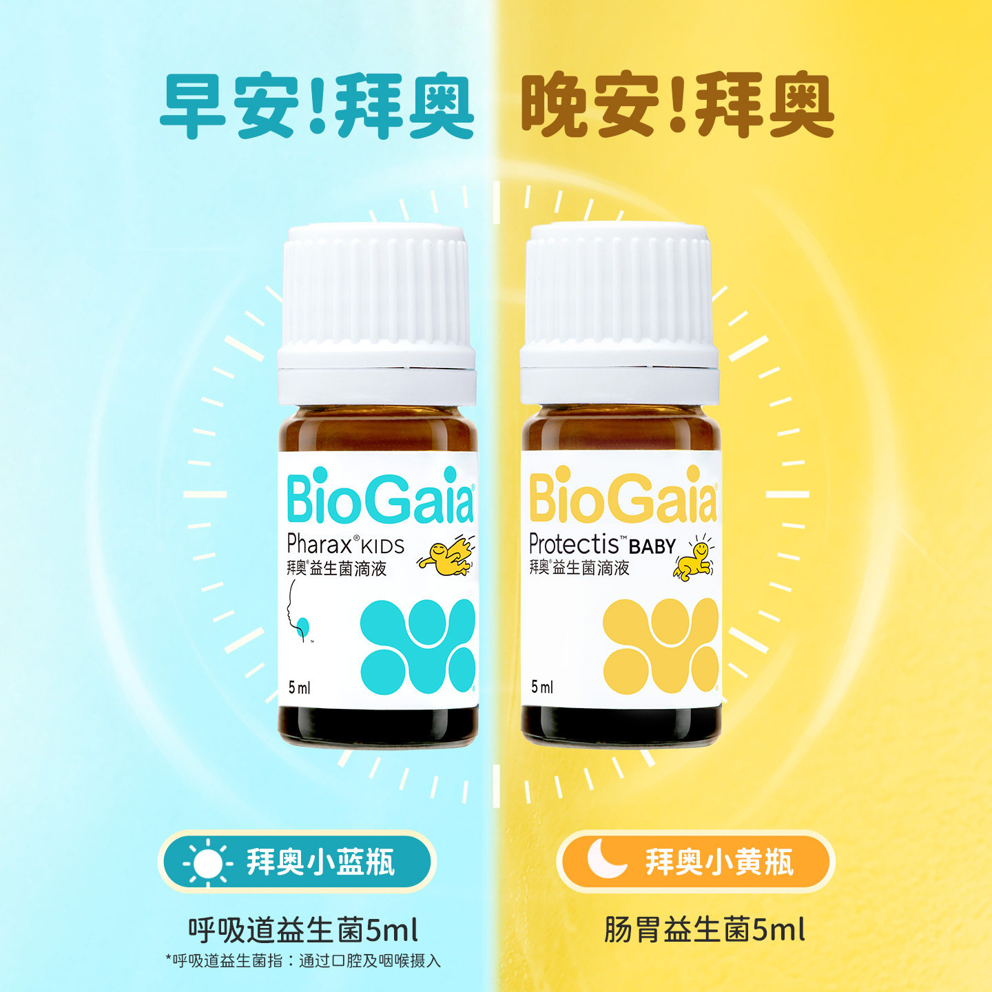 拜奥益生菌含婴幼儿童可用菌株肠胃呼吸道滴剂秋冬入园早晚礼盒装