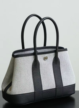 蜡线新款进口ntogo牛皮拼帆布花园包mini23托特包真皮手提包女包