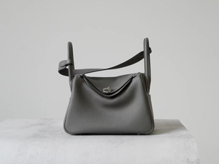 进口头层牛皮半手缝经典林迪包26CM积雨云灰色医生包手提单肩包