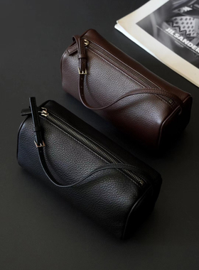 头层牛皮迷你手提包90S笔筒包里外全皮简约手拎女包单肩斜挎小包