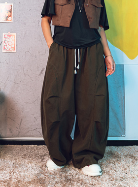 街头慵懒松弛风军咖色气球裤弯刀裤阔腿工装街舞裤男女宽松长裤厚