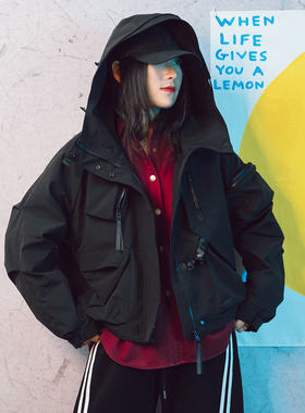 2025秋冬潮牌拓谷炸街短款厚夹克连帽外套工装男女宽松韩式