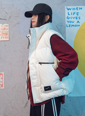 2025冬装立领外穿棉羊毛马甲宽松大码学生男女棉马甲坎肩潮牌白色