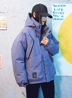 2025冬装新潮牌脉冲风连帽棉服学生休闲宽松棉衣男女工装式棉外套