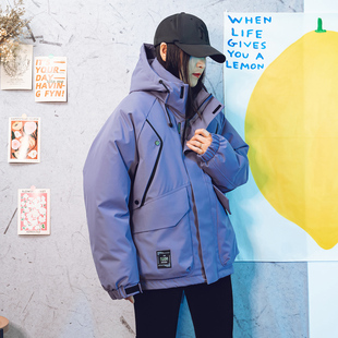 2025冬装新潮牌脉冲风连帽棉服学生休闲宽松棉衣男女工装式棉外套