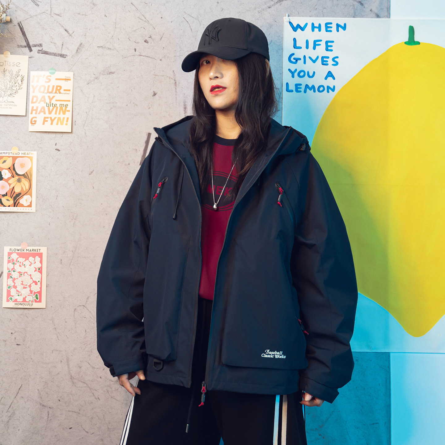 25秋装潮牌户外口袋工装冲锋式男女宽松大码连帽外套情侣登山夹克