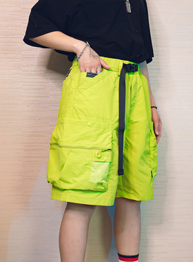 配腰带清凉户外速干工装短裤男女夏阔腿五分裤宽松大码潮牌街舞