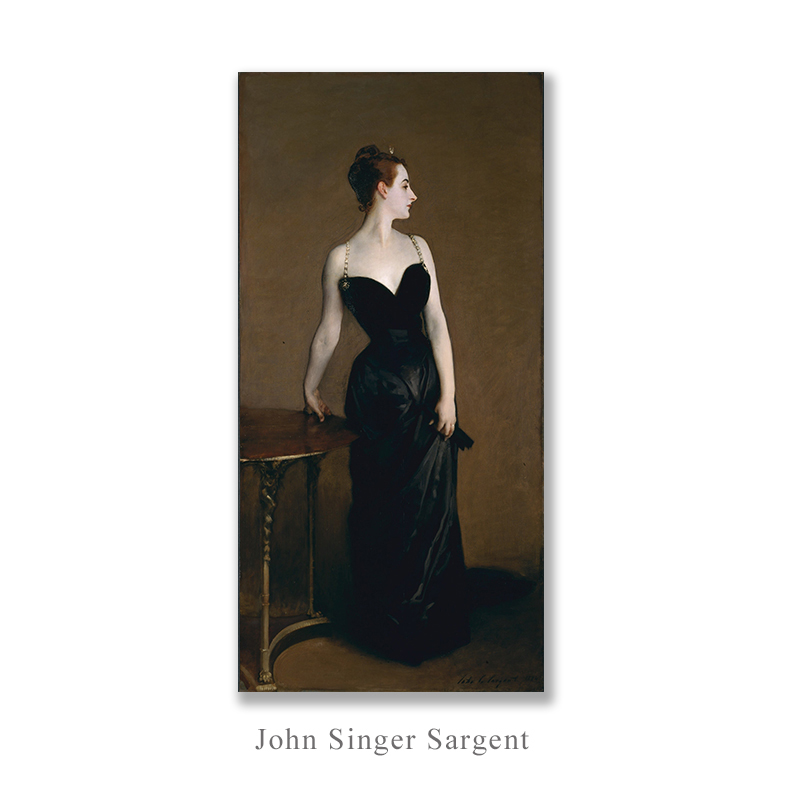 高特鲁夫人萨金特小众艺术黑白人像画古典北欧玄关走廊楼梯装饰画