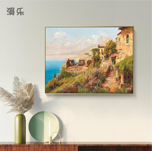 海城堡美式地中海轻奢欧式客厅大幅铝合金装饰挂画酒店样板间壁画