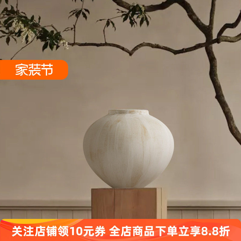 法式中古手工白色陶瓷复古陶罐景德镇大花瓶花器高级感摆件大肚圆