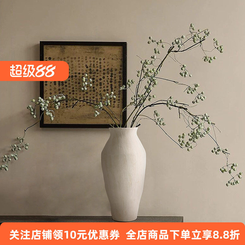 法式手工中古白色复古陶瓷花瓶客厅艺术插花花器落地高级感摆件高