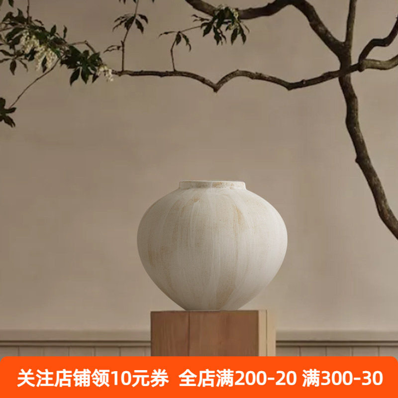 法式中古手工白色陶瓷复古陶罐景德镇大花瓶花器高级感摆件大肚圆