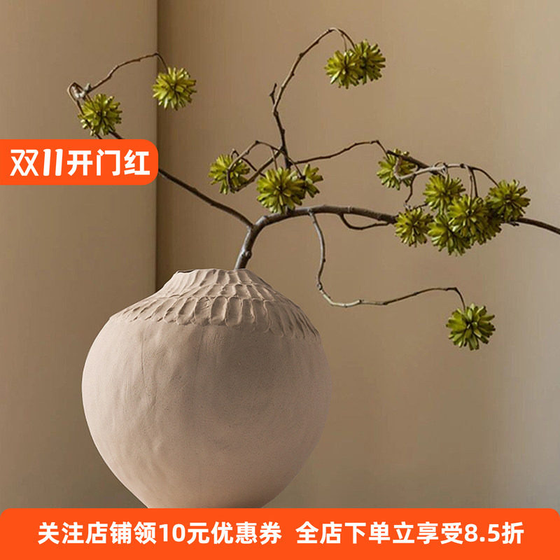 法式中古侘寂复古陶罐陶瓷花瓶客厅插花落地轻奢高级感摆件大肚圆