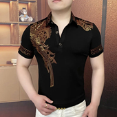 翻领烫钻短袖 男士 POLO时尚 修身 个上衣男 欧货夏季 弹力半袖 新款