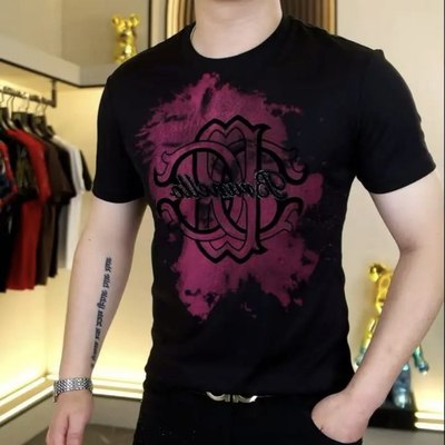 夏季新款男士6D立体印花烫钻T恤