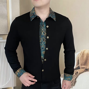 欧版男士假两件拼接卫衣时尚修身弹力个性百搭休闲轻奢打底上衣男