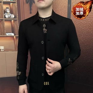 新款 弹力型男个性 男士 修身 上衣男 翻领假两件加绒卫衣时尚 欧货冬季