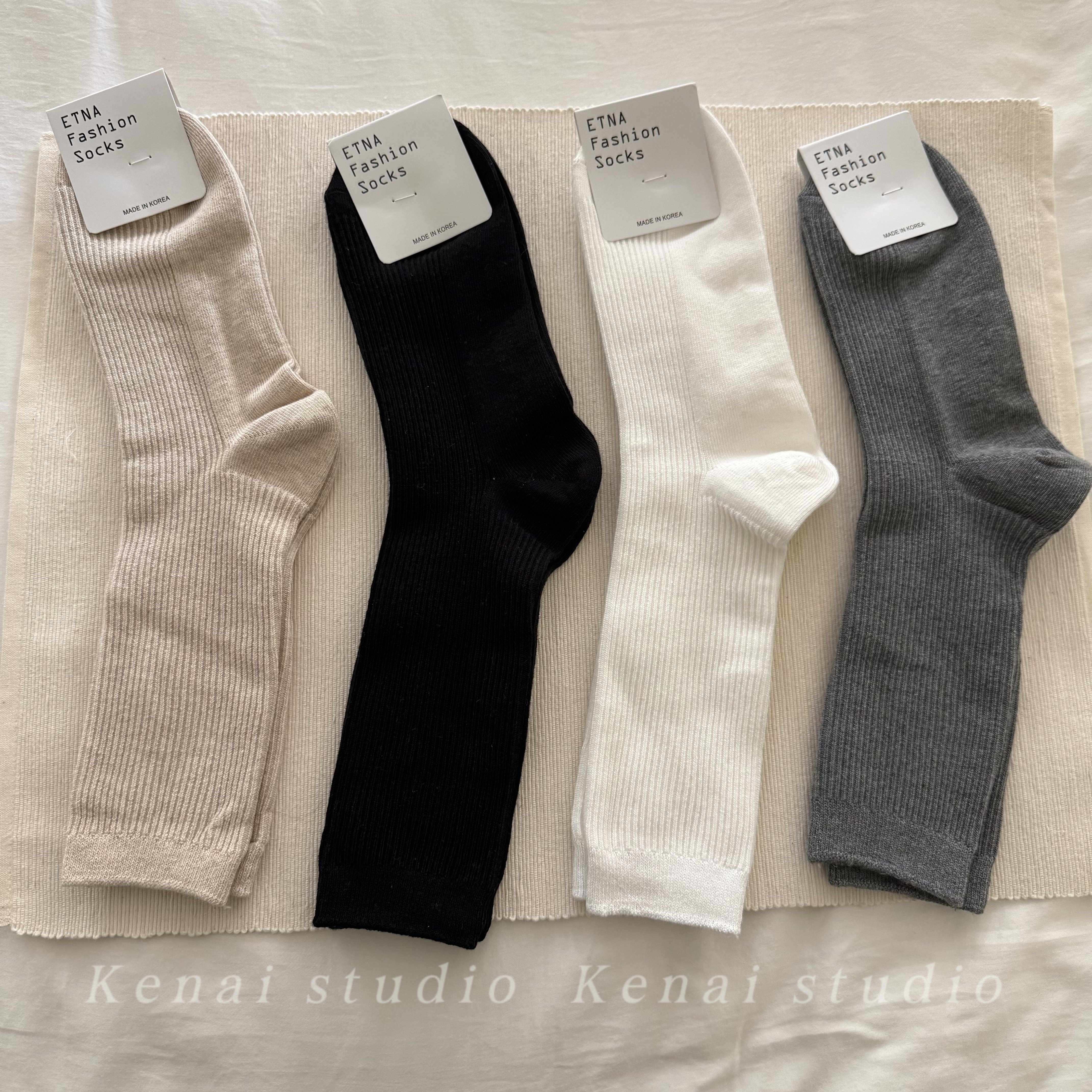 韩国进口纯棉竖条纹理长筒袜纯色简约堆堆袜复古百搭高筒袜女袜子