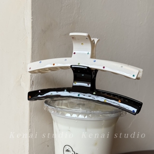 韩国进口施华水钻鲨鱼夹多巴胺彩钻法式抓夹高级树脂大号发夹发饰