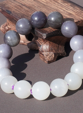 青海冰底白玉烟紫半山水渐变手串