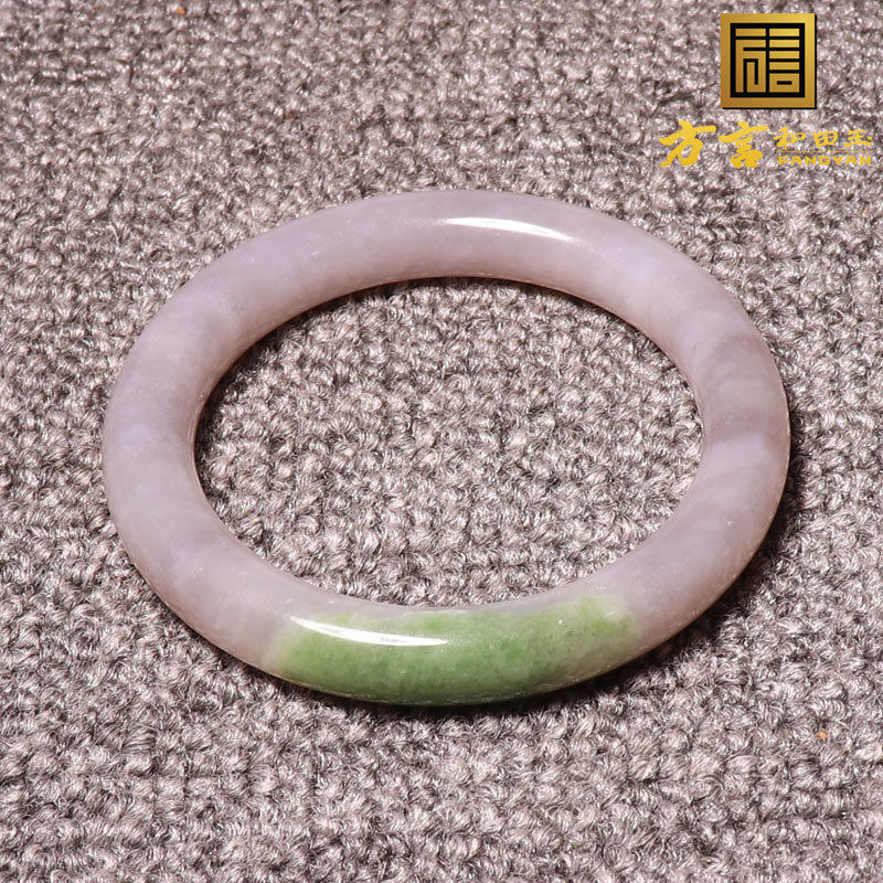 方言和田玉罕见珍品青海料烟青紫罗兰带翠内径59mm圆条女士手镯n