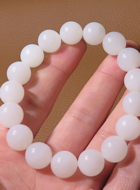 震撼来袭方言和田玉精品青海料高透微猫眼白玉12mm圆珠手串X7